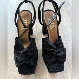 Zara Black Velvet Heeled Sandals